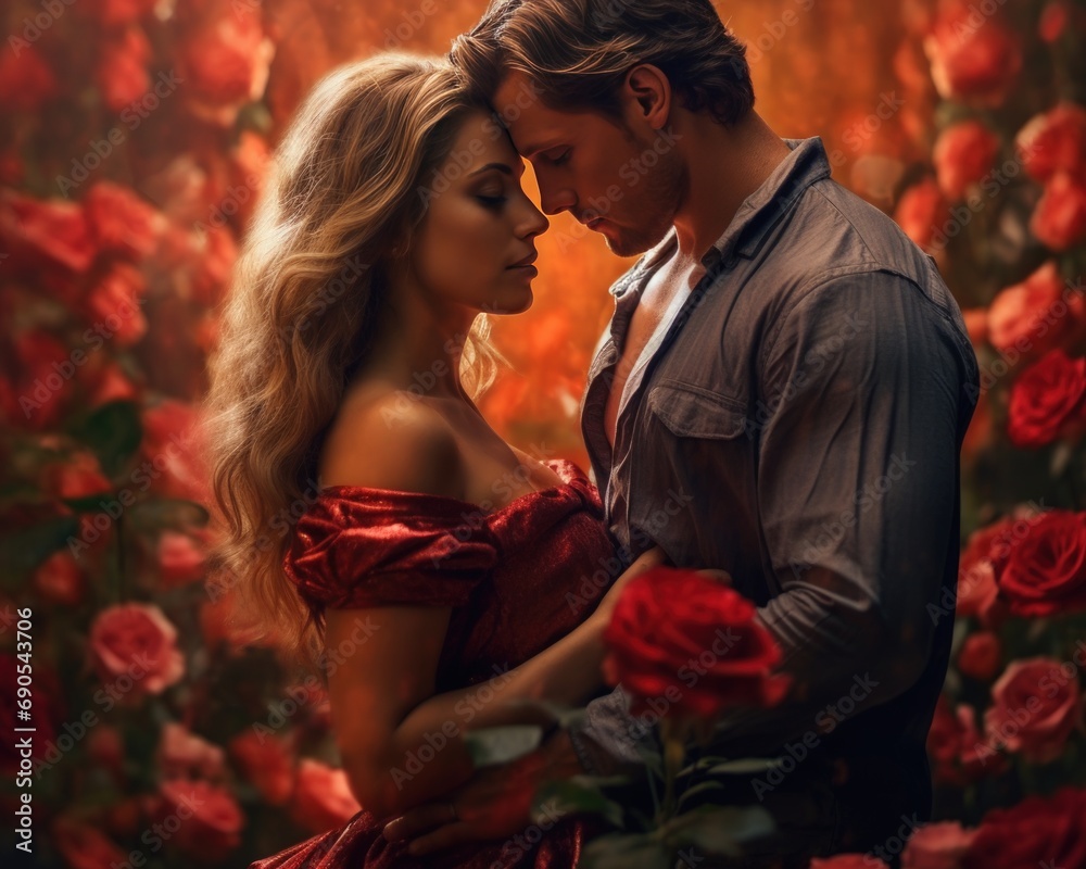 Embrace Amongst Roses - Romantic Encounter in a Floral Eden