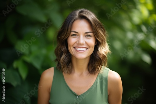 Portrait of a beautiful young woman smiling and looking at the camera photo