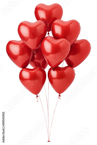 Red party heart shaped balloons with isolated against transparent background. Christmas and happy birthday concept