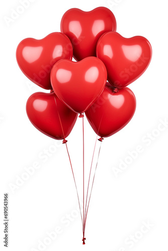 Red party heart shaped balloons with isolated against transparent background. Christmas and happy birthday concept