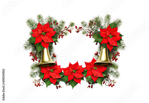 Christmas_tree_branches_bells_and_red_poinsettia © I Love Png