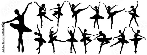 Silhouettes of a ballet dancer dancing in various poses and positions eps 10