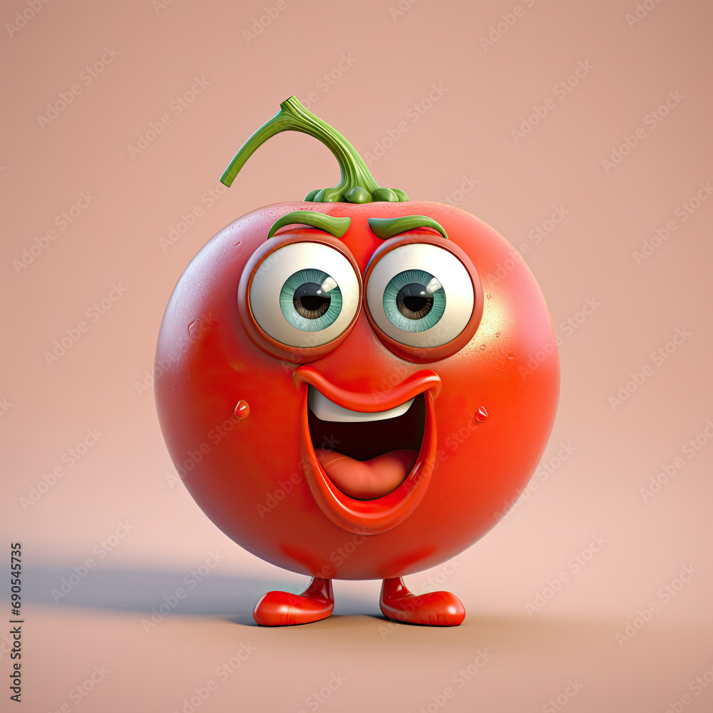 3D Illustration of tomato character that is drawn in cartoon style, AI Generated