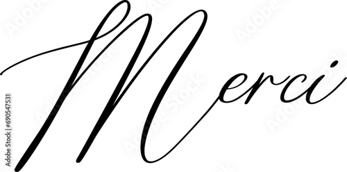 Merci black calligraphy. Merci black handwritten sign. Merci black text.