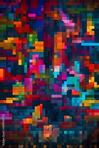 A flurry of square pixels made of  vibrant colors  pixel art background wallpaper