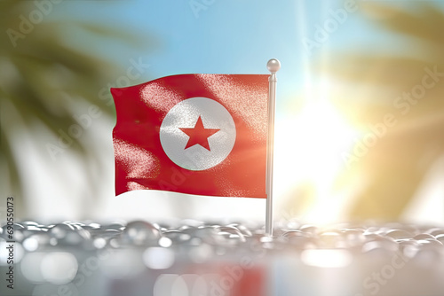 3d minimalist tunisian flag bokeh background Generative AI photo