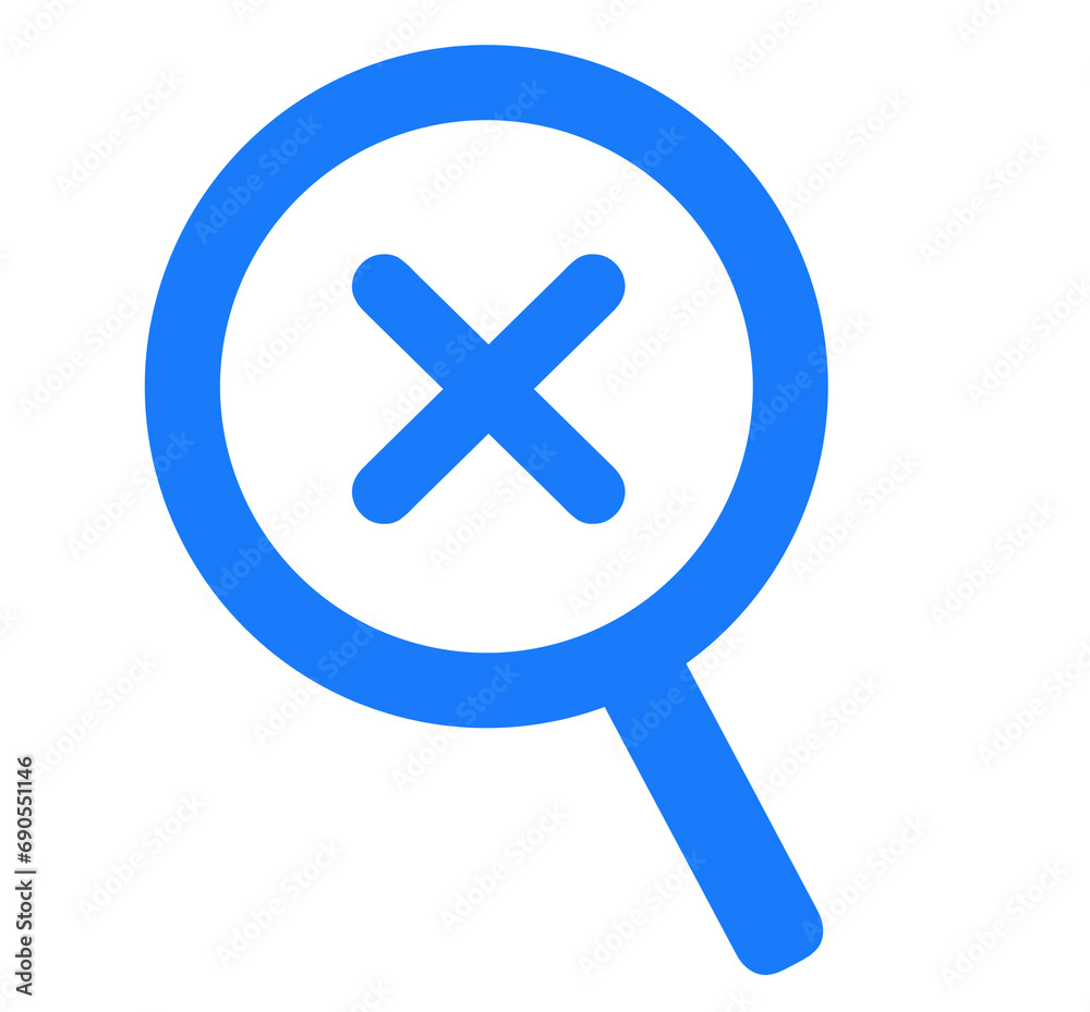 Fototapeta premium シンプルな青色のバツマークの虫眼鏡