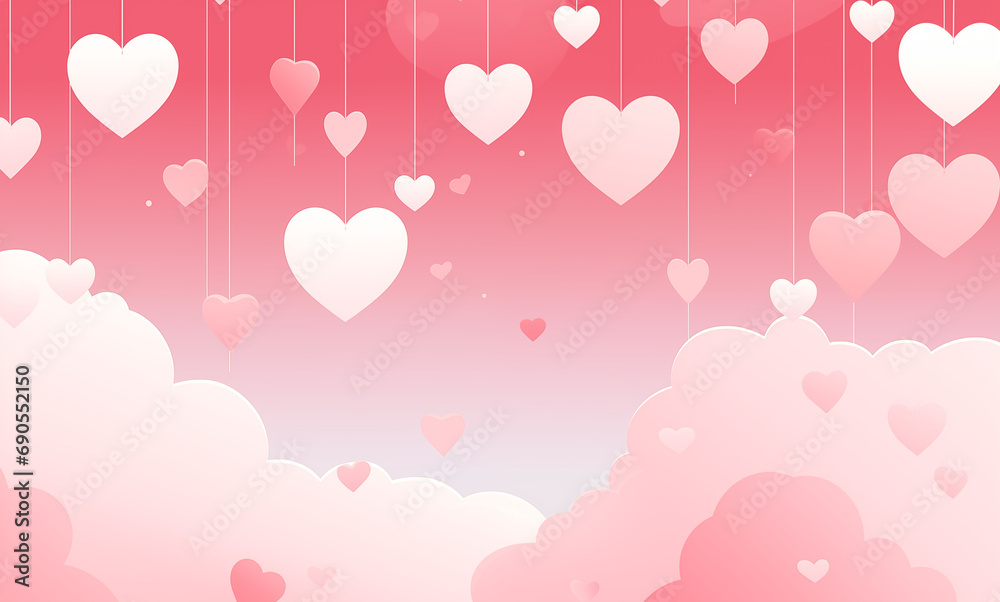 pink hearts clouds sky background copy space