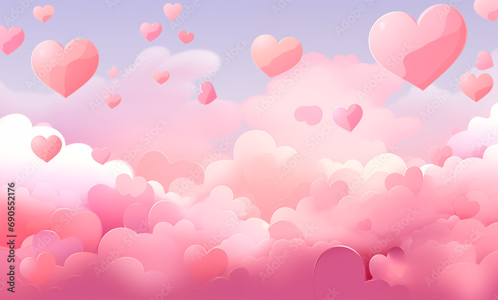 pink hearts clouds sky background copy space