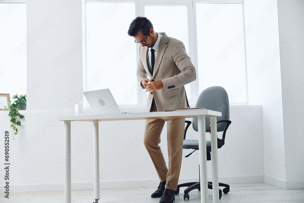 Happy man office winner laptop business Happy man office winner laptop business