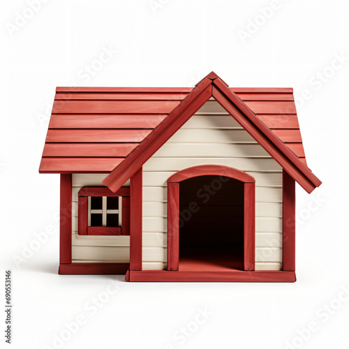 Doghouse with red roof isolated on white background