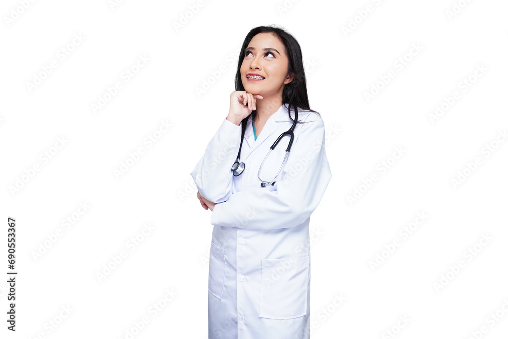 Young female doctor in white coat with stethoscope, medical student isolated transparent Young female doctor in white coat with stethoscope, medical student isolated transparent