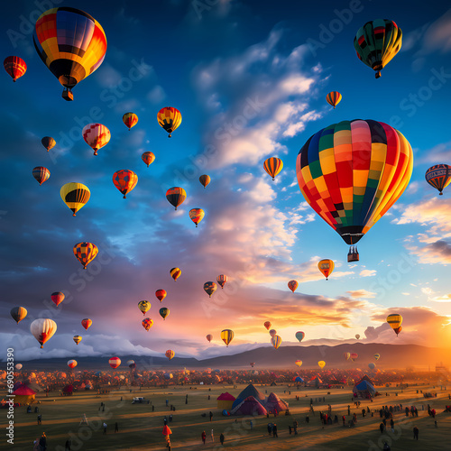 A colorful hot air balloon festival in the sky.
