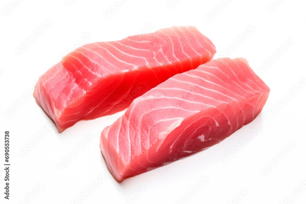 Fresh tuna fish fillet steaks isolated on white background. Raw seafood Fresh tuna fish fillet steaks isolated on white background. Raw seafood