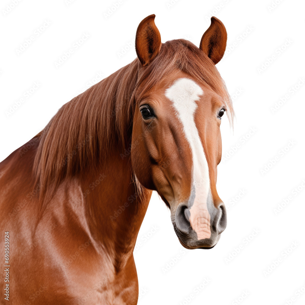 Fototapeta premium Horse face shot isolated on white or transparent background