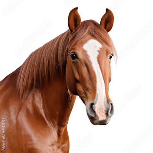 Horse face shot isolated on white or transparent background