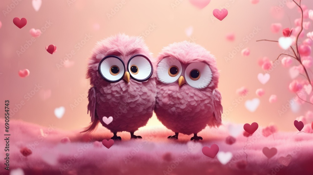 Fototapeta premium two pink owls on a pink background