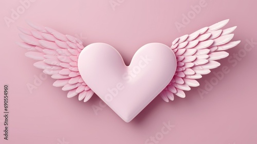 pink heart with wings on a pink background, concept of valentine's day, february 14, lovers, hearts, relationships