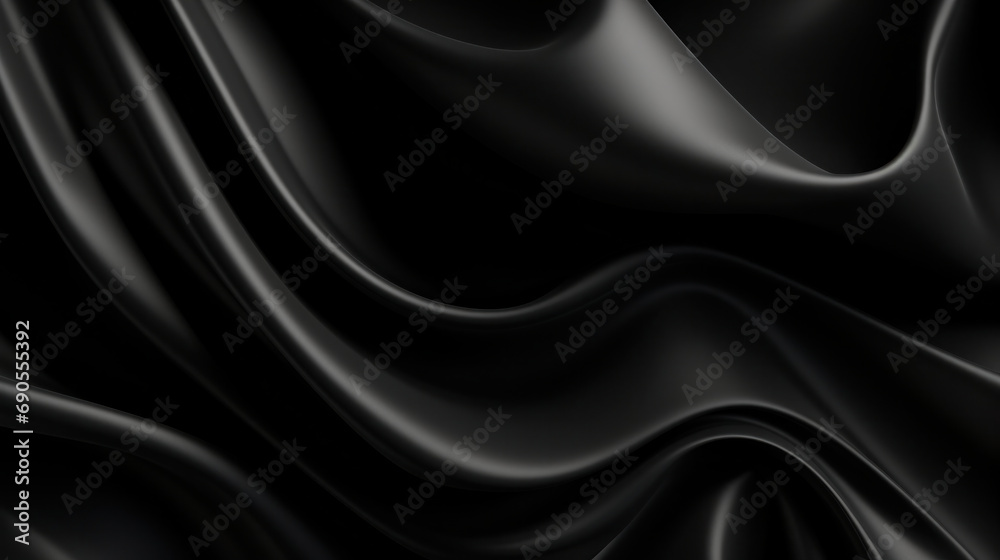 Obraz premium Smooth black silk fabric texture with elegant flowing waves and curves