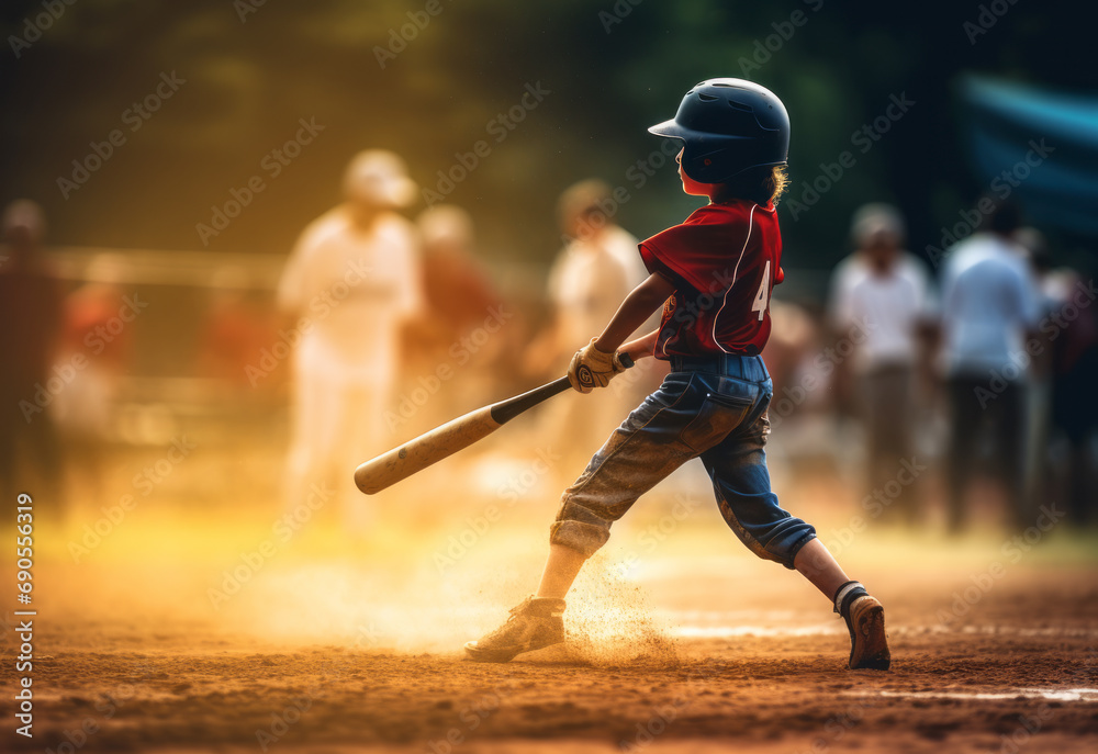 Young batter hitting the ball in a youth Baseball game