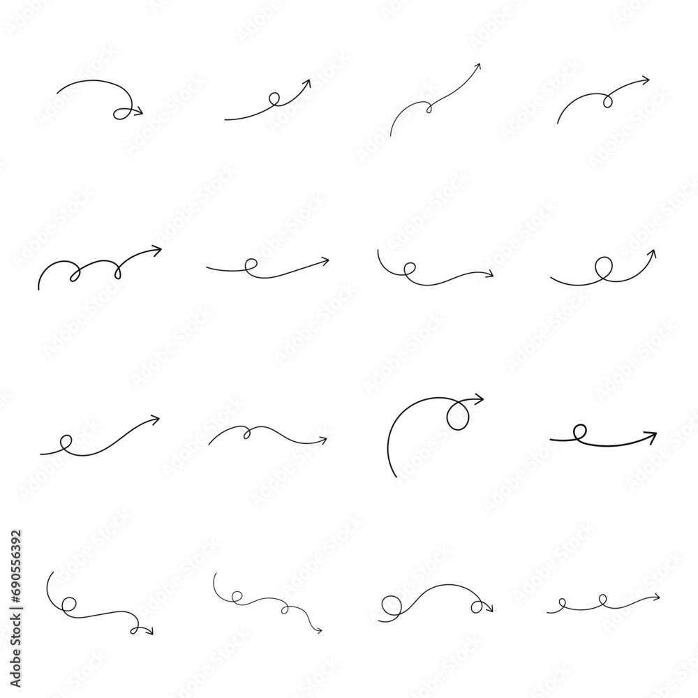 Hand drawn arrow set isolated vector illustration. - obrazy, fototapety, plakaty 