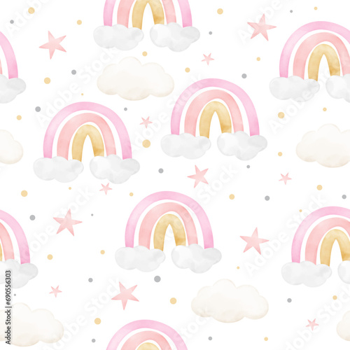 Seamless pattern cute rainbow on white For baby shower Nursery Greeting card Clothing kids Fabric print