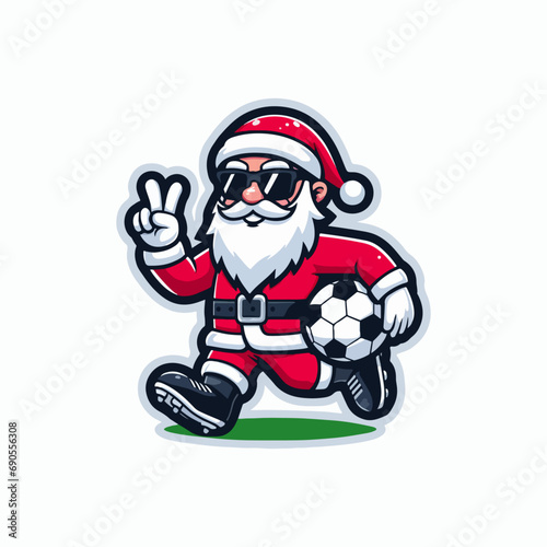 santa claus cartoon illustration of santa claus logo  santa claus playing with football logo  christmas sports  santaclaus playing  santaclaus vector logo  