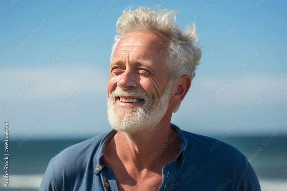 Man in Blue Shirt Enjoying the Beach View Man in Blue Shirt Enjoying the Beach View