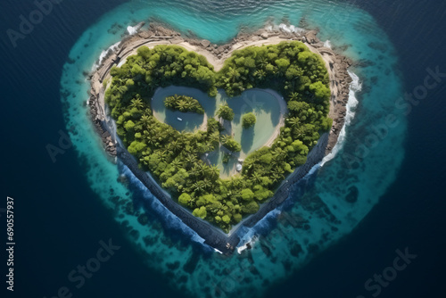The island in the shape of a heart.Valentine's Island for lovers.Travel couple