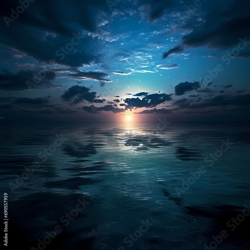 The moon reflecting on a calm ocean.
