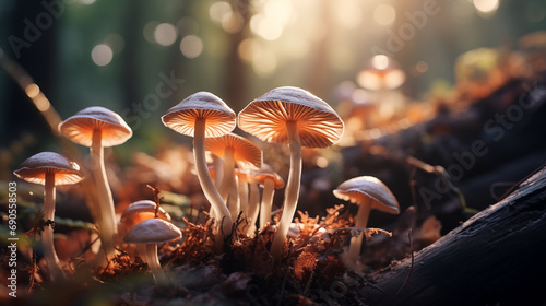  hallucinogenic mushrooms close-up against a forest background