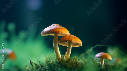 hallucinogenic mushrooms closeup on green background