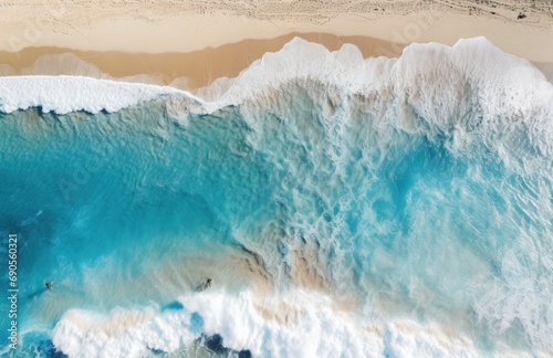 Captivating Aerial Shot  Turquoise Ocean Beach with Serene Blue Waters