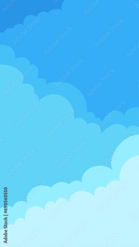 かわいい水色の雲のグラデーション　9：16　縦長背景素材