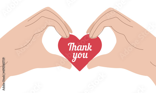 International thank you day , 11 January ,Red heart with words thank you and hands flat style vector illustration isolate on white ,Holiday poster for different design uses card, postcard, tag, banner