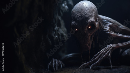 Alien in dark cave photo