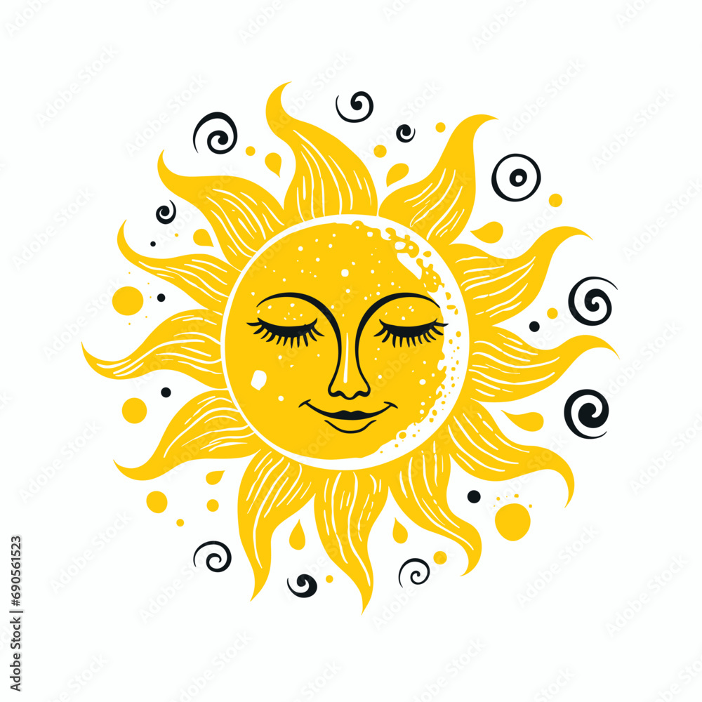 Sun cartoon character, vector