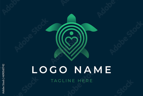 Turtle love monoline style logo vector