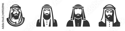 Arab sheikh icon set. Vector illustration.
