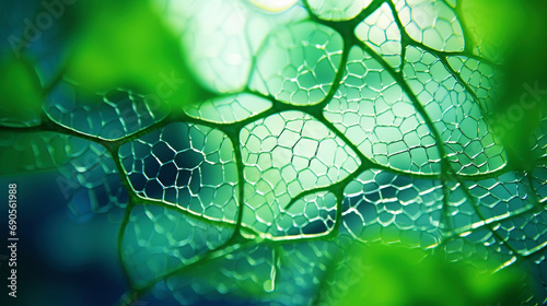Fantasy plant cells microscopy. Green organic structures. Microlife concept. Generative AI photo