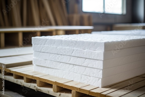 Sheets of expanded polystyrene for house thermal insulation during constructions photo