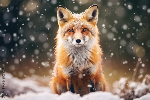 Red fox in scenic winter landscape