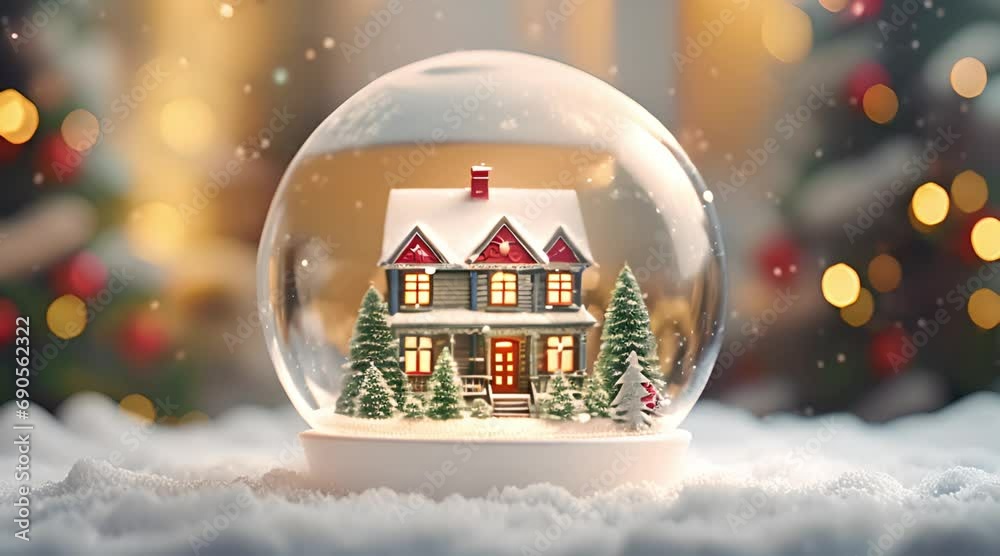 snow globe with snowy Christmas tree and house inside