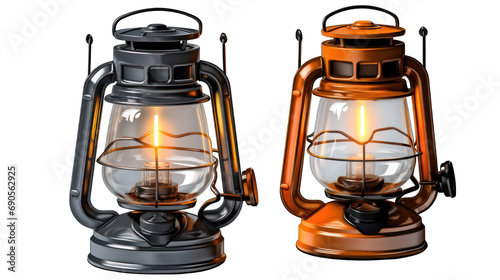 Camping Lantern and Portable Battery Isolated on Transparent or White Background, PNG