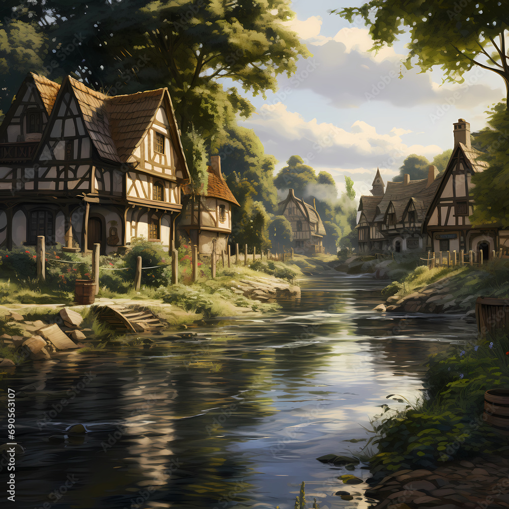 A peaceful village by the riverside.