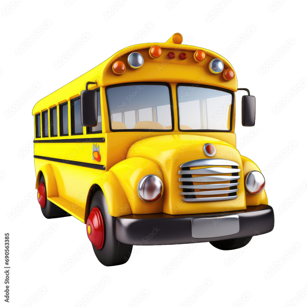 3D cute school bus isolated on transparent or white background, png