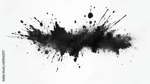 Black particles splatter on white background. Black powder dust splash on white background