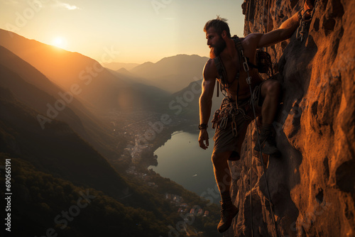 inspiring photo of a person with vertigo confidently rock climbing, symbolizing determination and self-confidence, photo © forenna