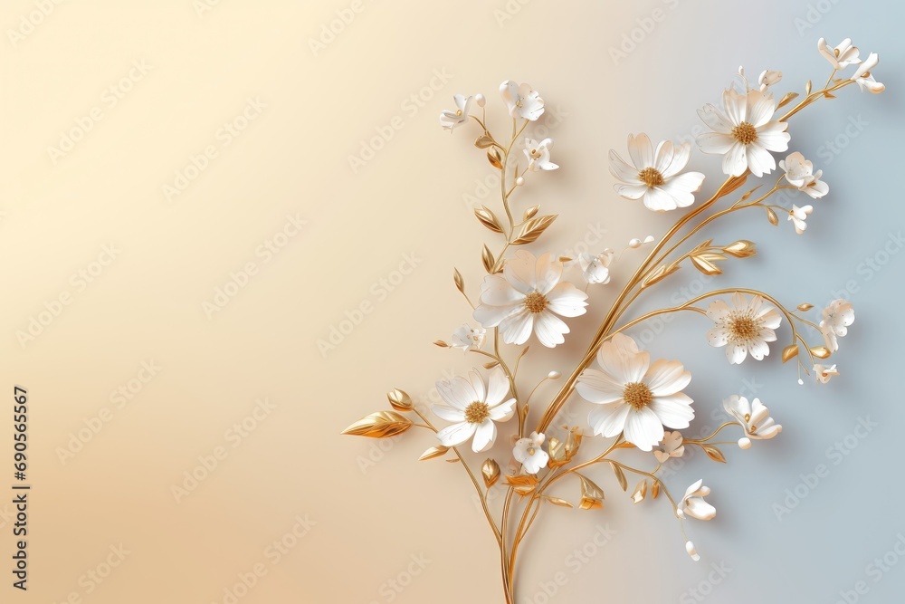 Daisy branches on elegant pastel background. Wedding invitations, greeting cards, wallpaper, background, printing, poster, social ads, banner

