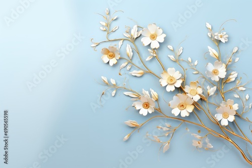 Daisy branches on elegant pastel background. Wedding invitations, greeting cards, wallpaper, background, printing, poster, social ads, banner 
